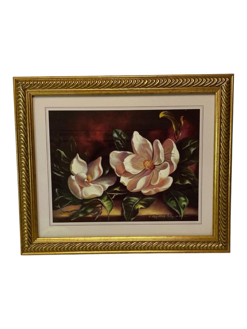 Peggy Thatch Sibley Framed Magnolia Floral Print Vintage Decor 10x12